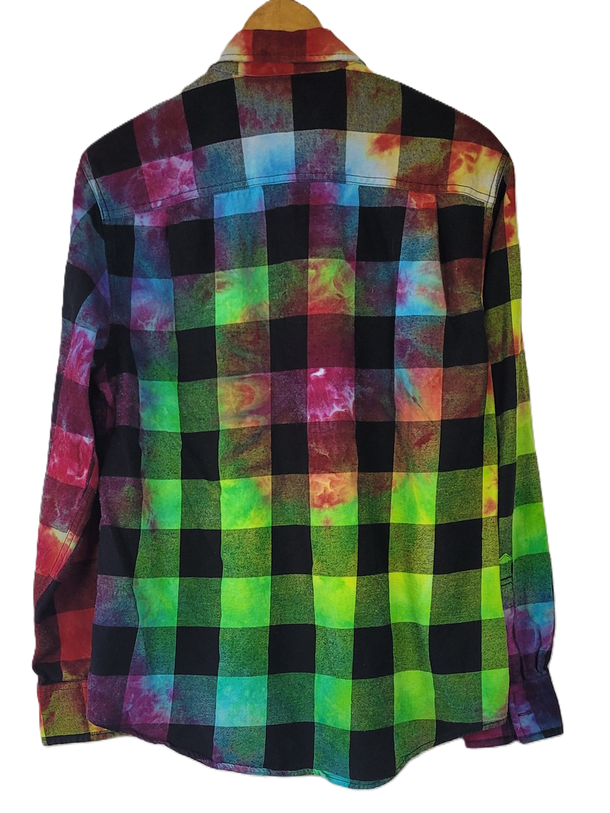 The Neon Nebula Plaid Upcycled Tie-Dye Flannel Shirt – Adult, Men’s, Size L