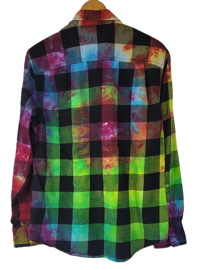 The Neon Nebula Plaid Upcycled Tie-Dye Flannel Shirt – Adult, Men’s, Size L