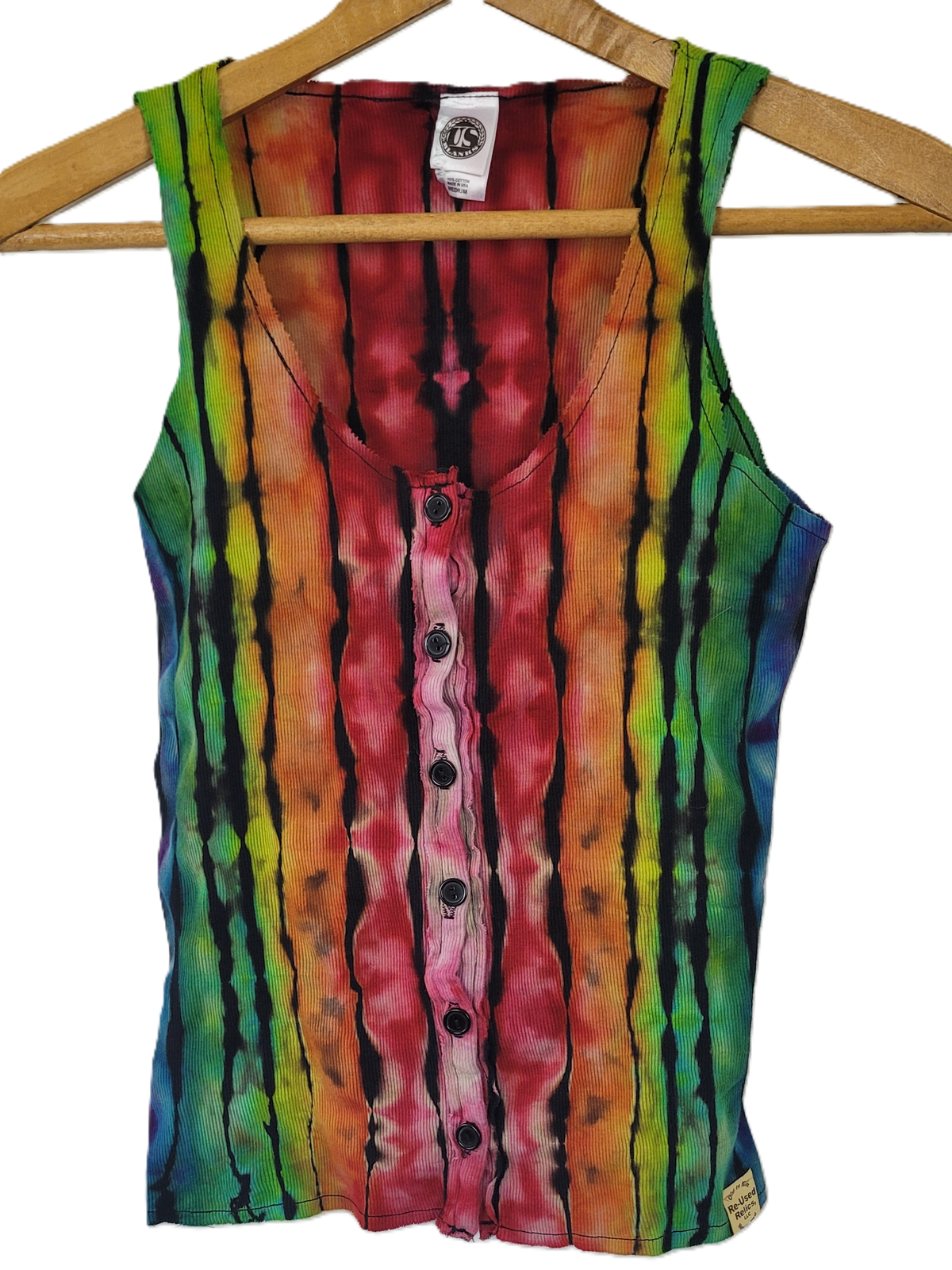 Rainbow Stripe Ribbed Button-Up Tank – Adult, Ladies, Size M