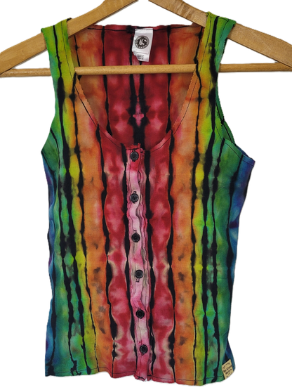Rainbow Stripe Ribbed Button-Up Tank – Adult, Ladies, Size M