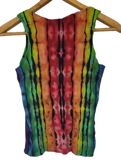 Rainbow Stripe Ribbed Button-Up Tank – Adult, Ladies, Size M