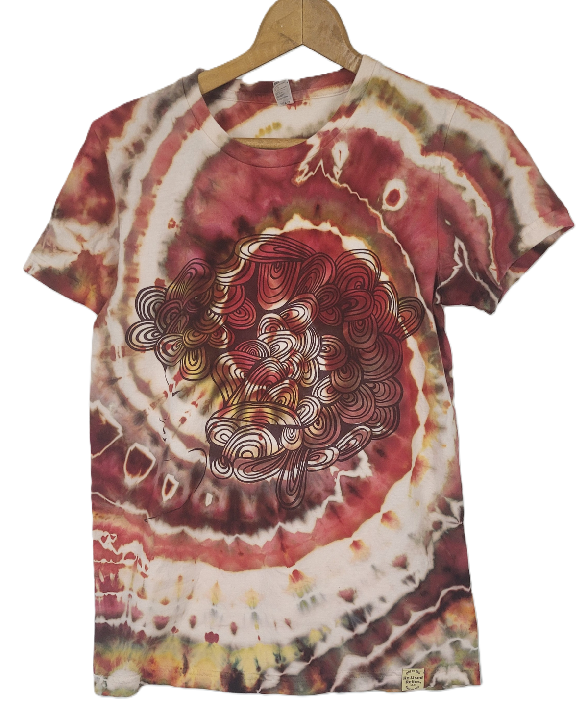 Crimson Crown Spiral Upcycled Tie-Dye T-Shirt – Adult, Ladies, Size XL