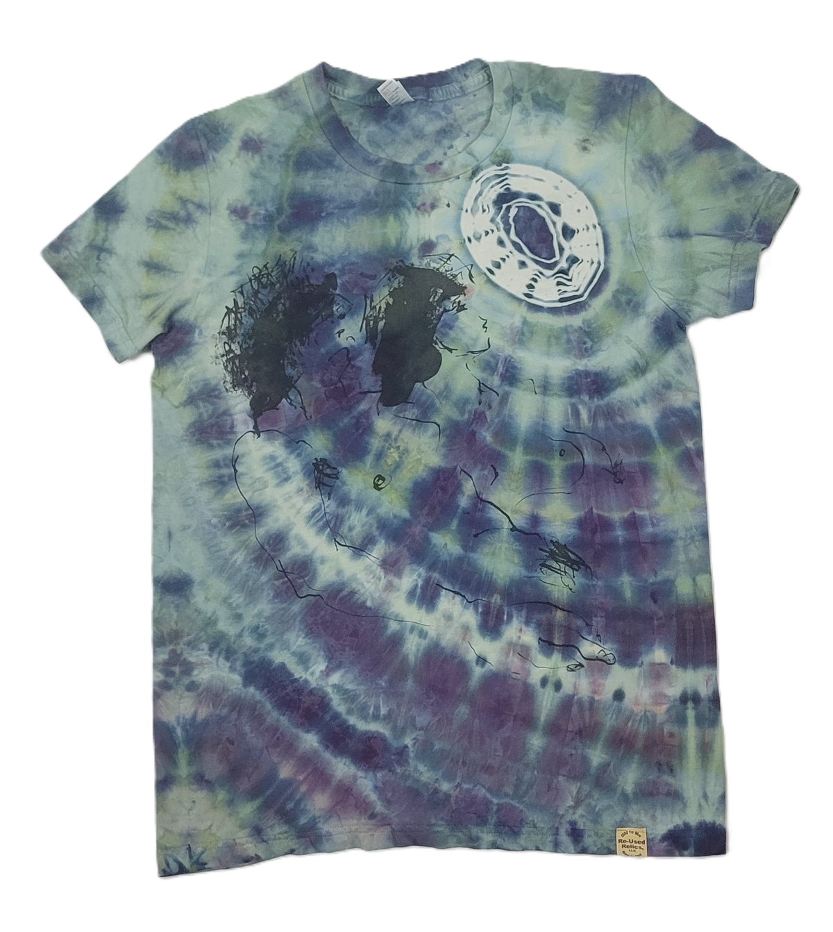 Midnight Embrace Spiral Upcycled Tie-Dye T-Shirt – Adult, Ladies, Size XL