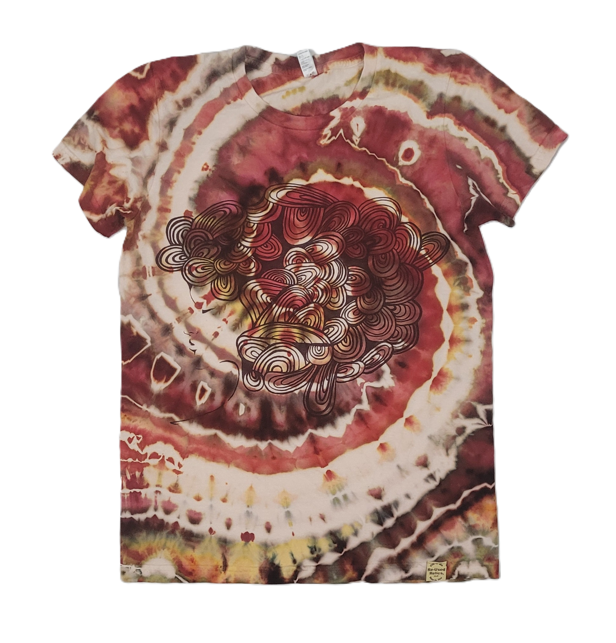 Crimson Crown Spiral Upcycled Tie-Dye T-Shirt – Adult, Ladies, Size XL