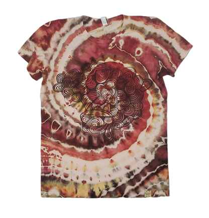 Crimson Crown Spiral Upcycled Tie-Dye T-Shirt – Adult, Ladies, Size XL