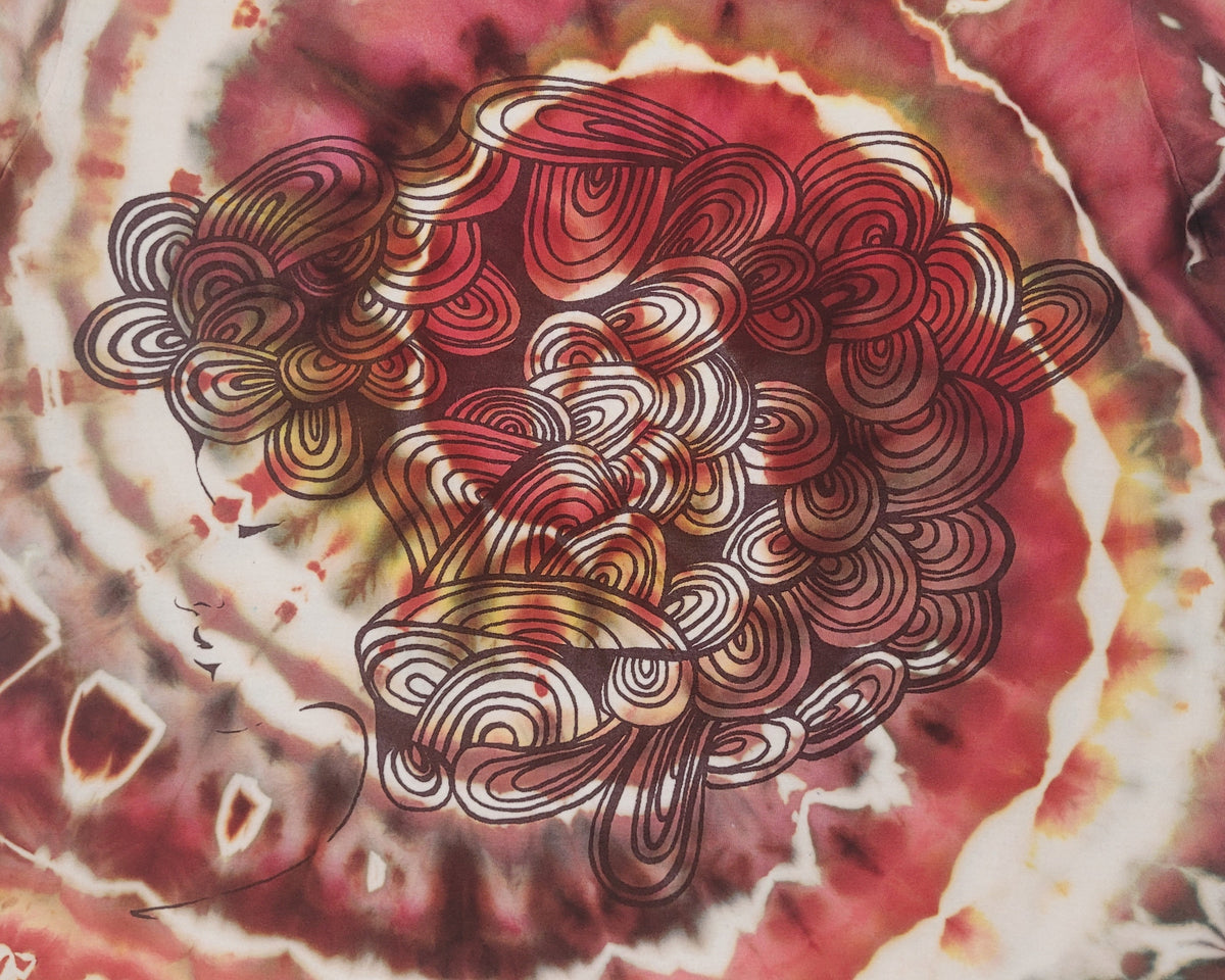 Crimson Crown Spiral Upcycled Tie-Dye T-Shirt – Adult, Ladies, Size XL