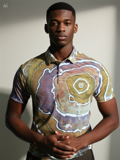 Gilded Geode Upcycled Polo Shirt – Adult, Men’s, Size S - Re-Used Relics