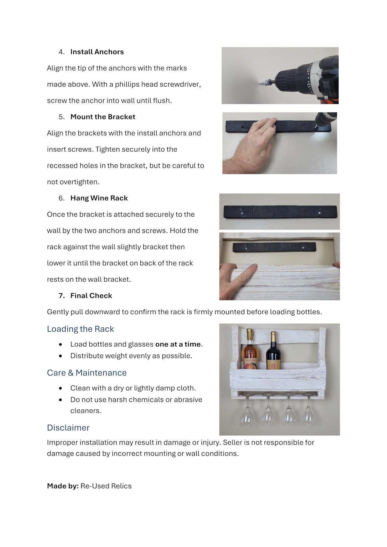 Step-by-step installation guide for a wine rack with text and images.