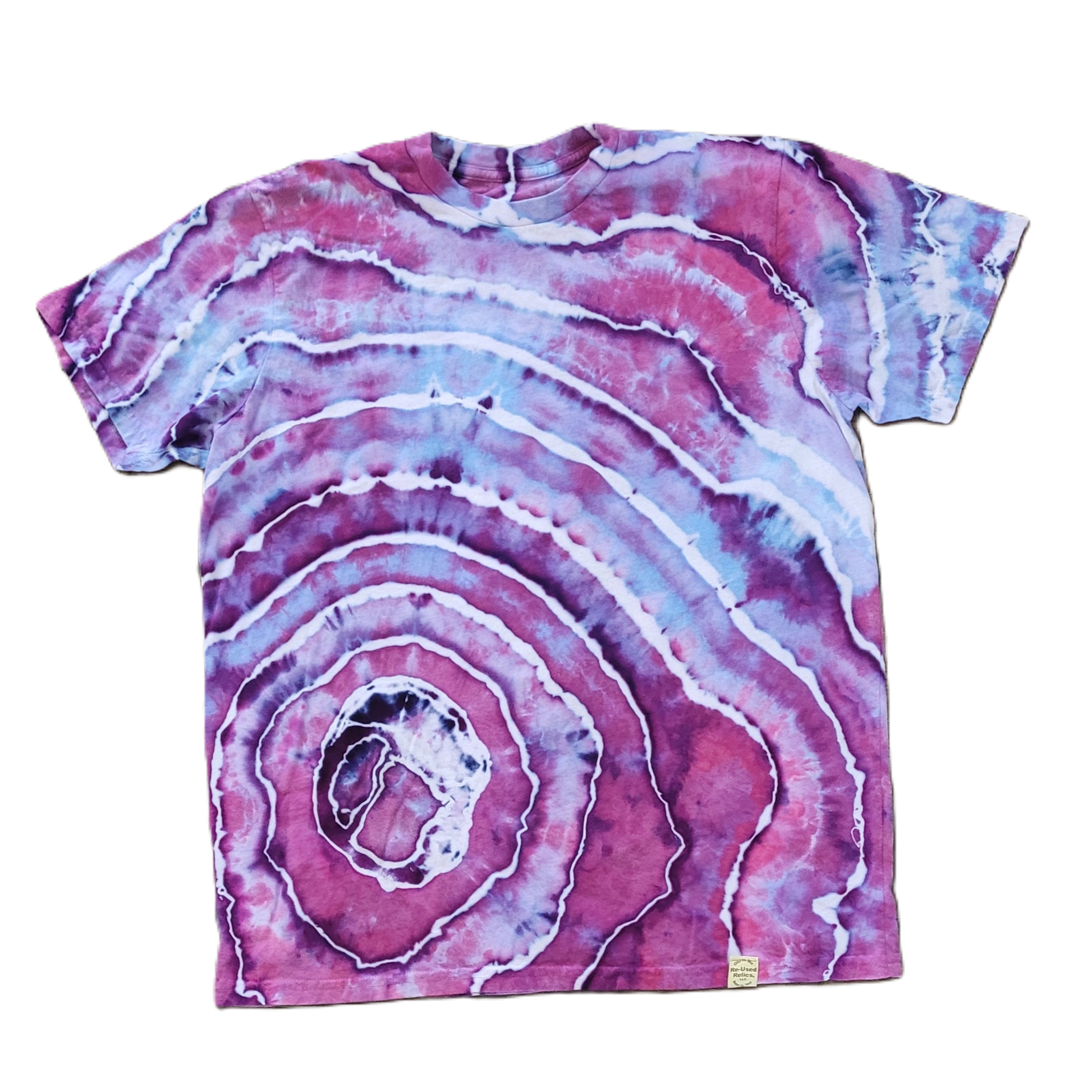 T-shirt with a pink and purple agate pattern on a white background