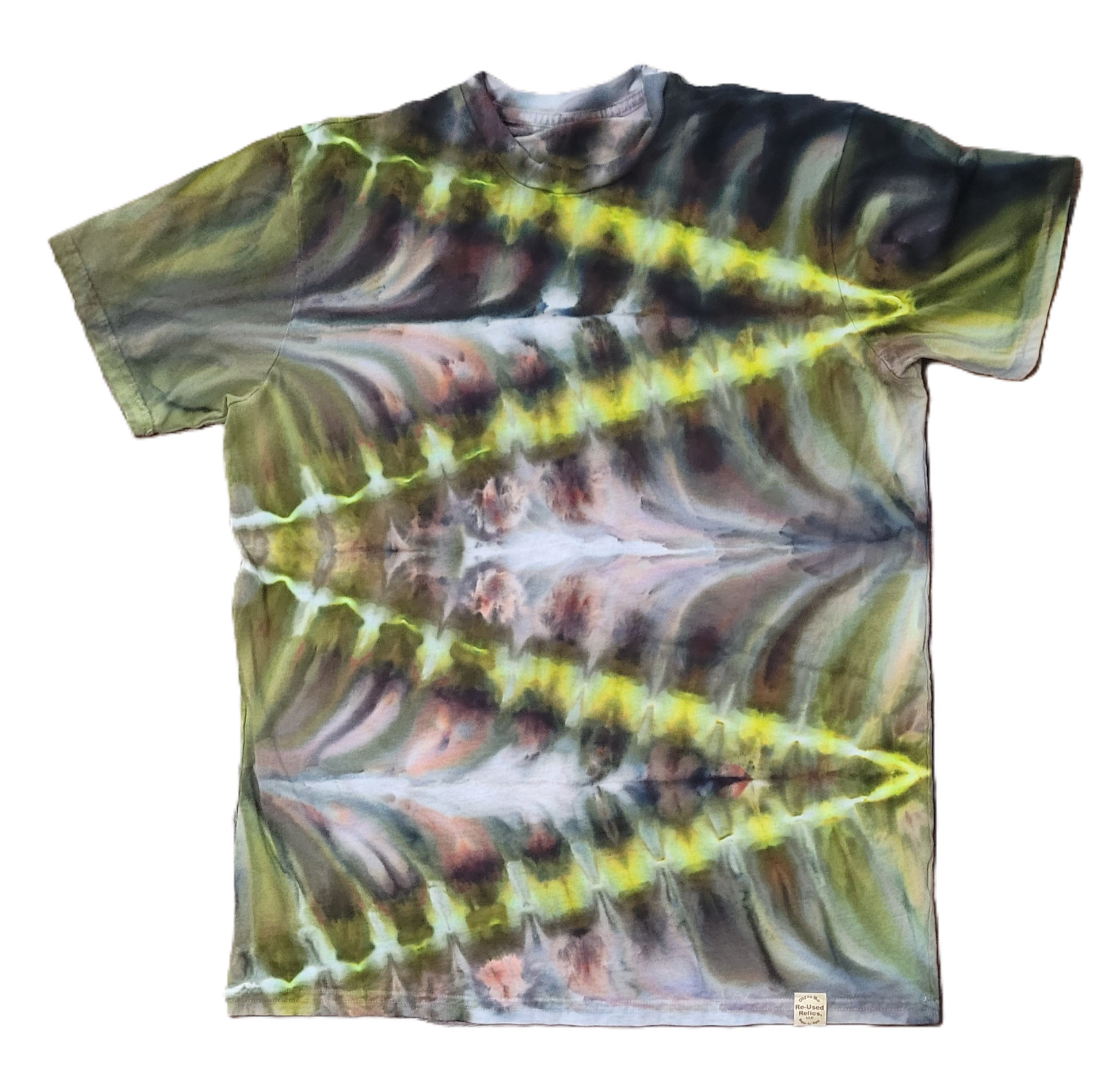Tie-dye t-shirt with a unique pattern on a wooden surface
