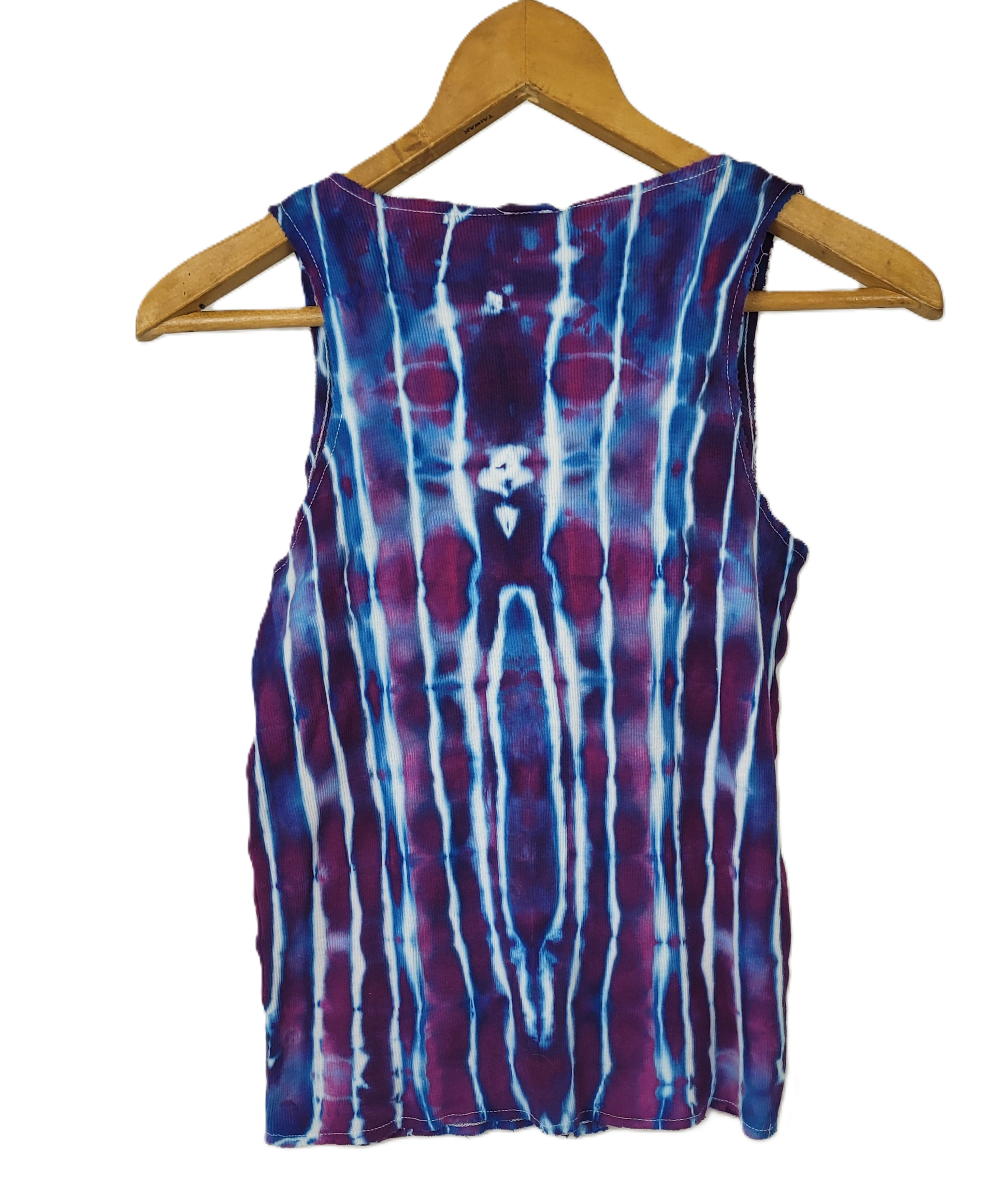 Tie-dye sleeveless shirt back on a white background