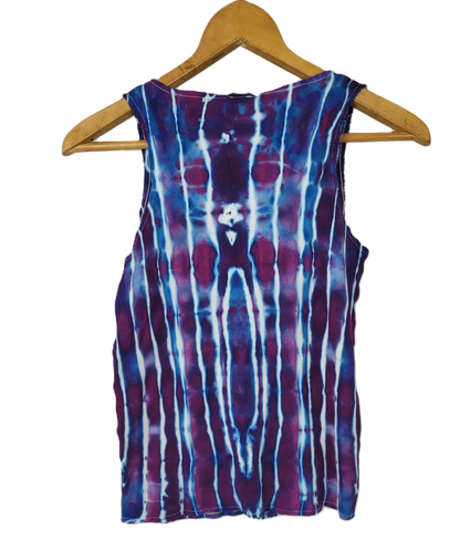 Tie-dye sleeveless shirt back on a white background
