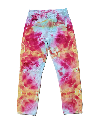 Tequila Sunrise Upcycled Distressed Denim Jeans – Adult, Ladies, Size 2
