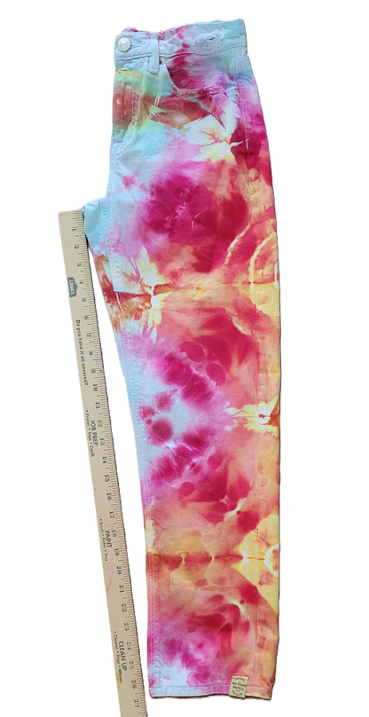 Tequila Sunrise Upcycled Distressed Denim Jeans – Adult, Ladies, Size 2