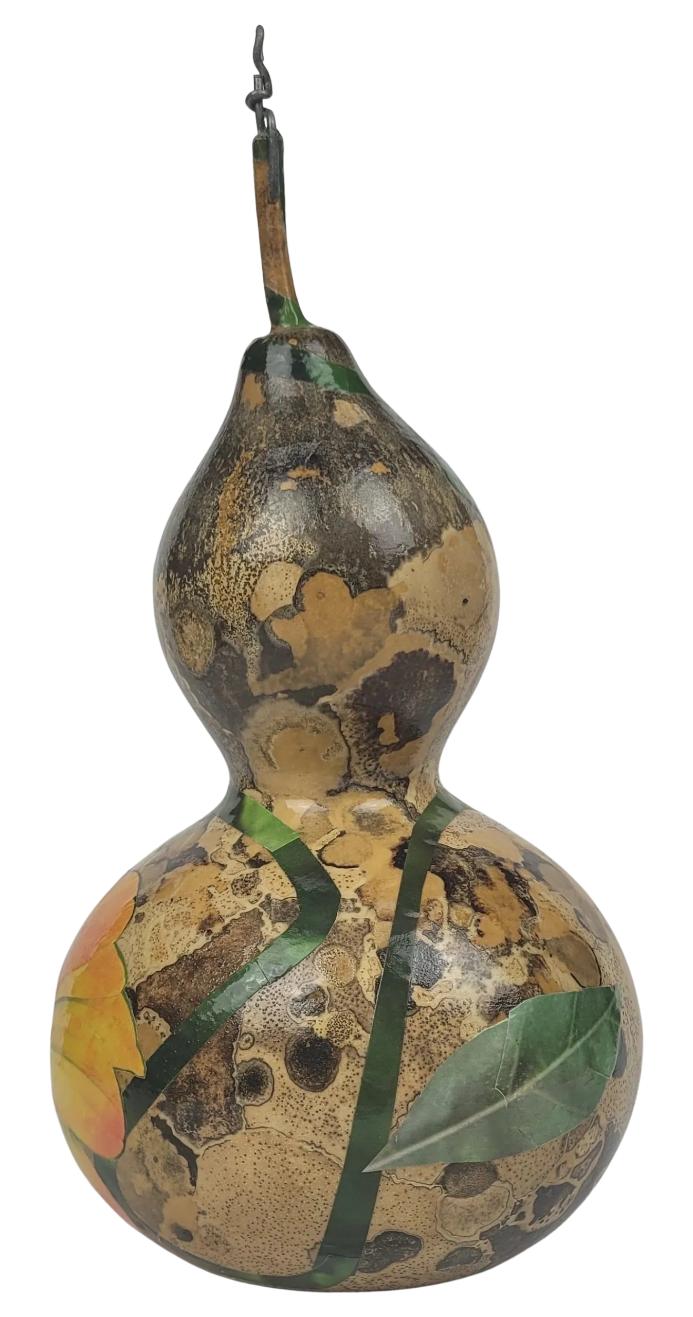 Decorative gourd with artistic design on a white background