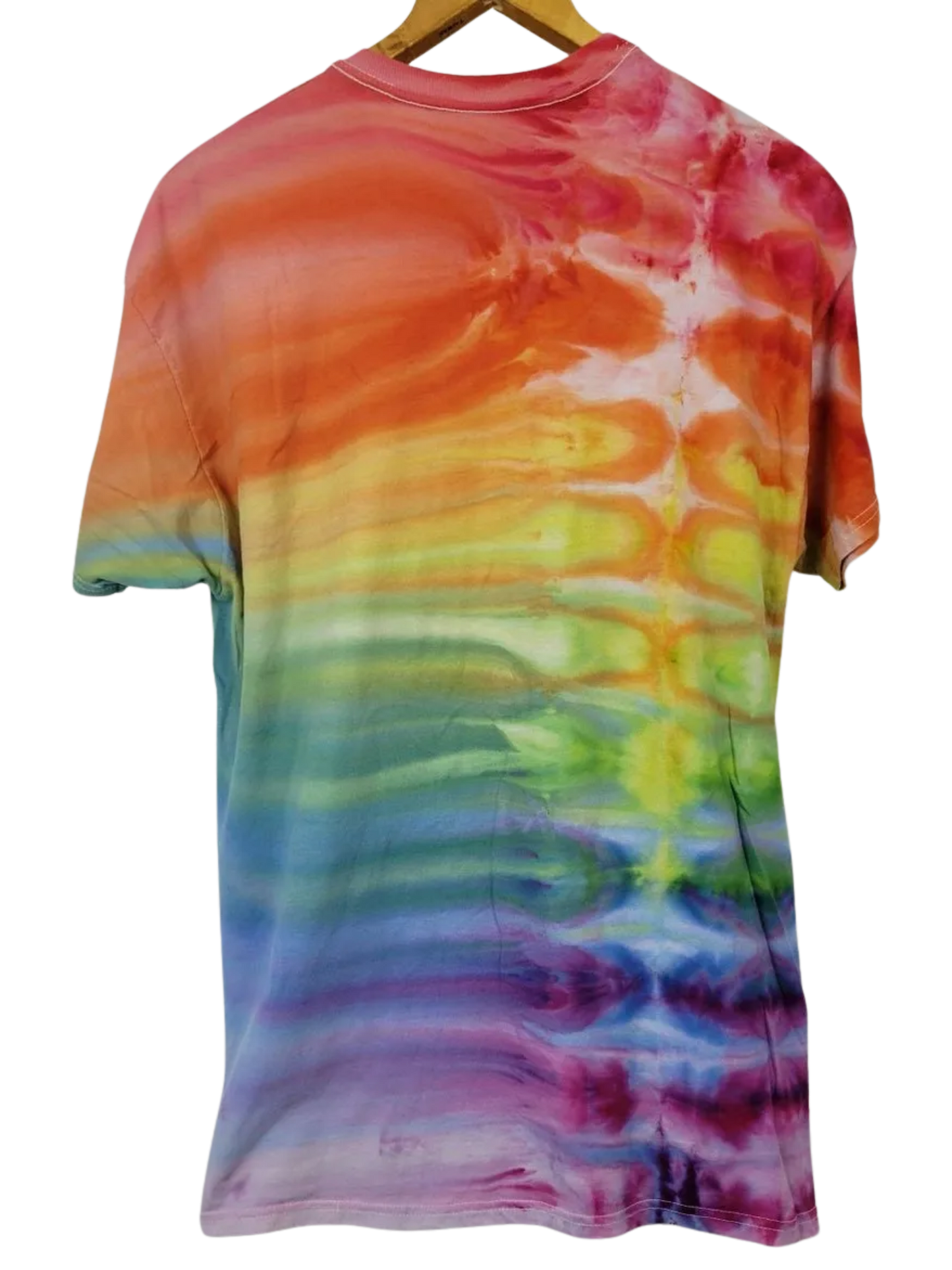 Colorful tie-dye t-shirt on a white background