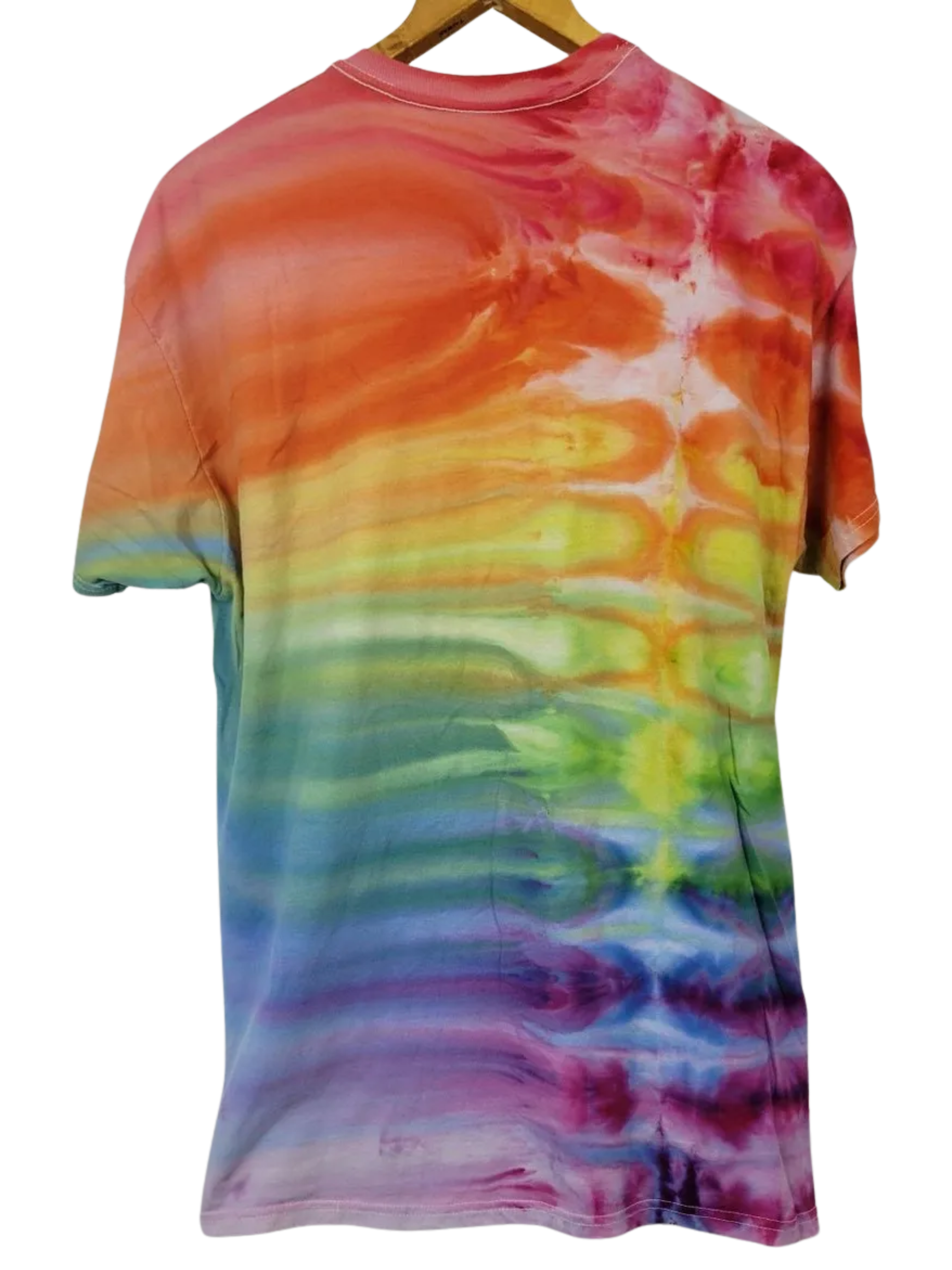Colorful tie-dye t-shirt on a white background